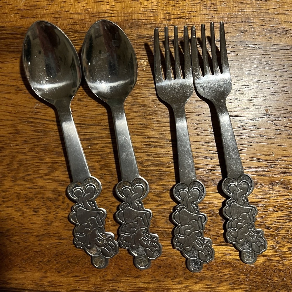 Vintage Walt Disney Minnie Mouse Flatware Set 4 Piece Spoons Forks Bonny Japan